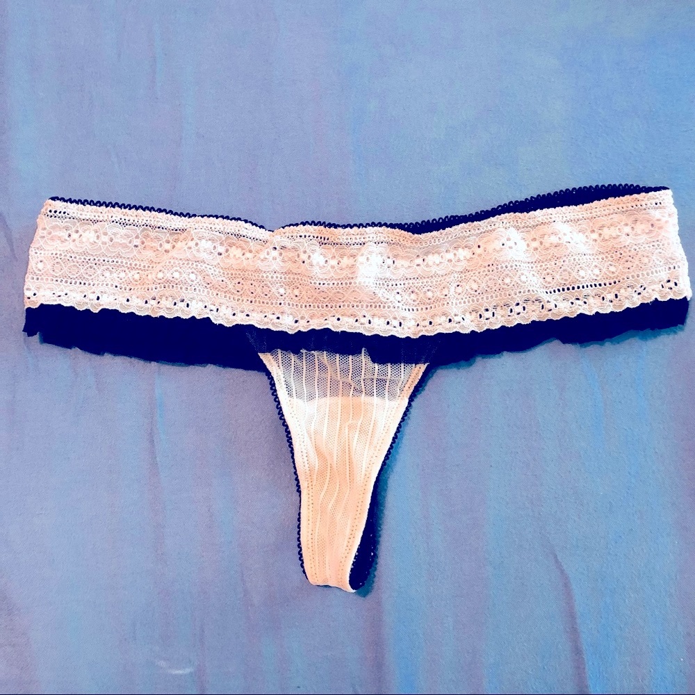 Jacob Black/Blush Nude Lace Thong Size Medium